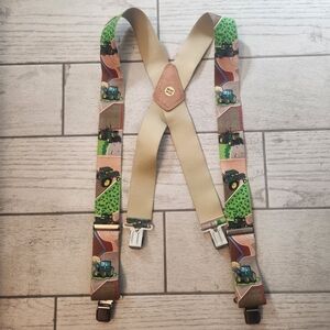 Men's Green Tractor Fields Heavy Duty Adjustable Suspenders 2" Wide X 48" Farm